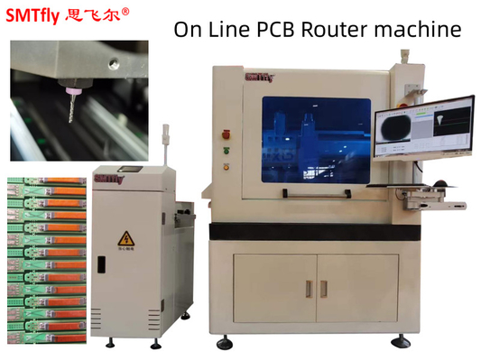 Máquina de roteador de PCB em linha para placas de circuito de espessura de 0,5 mm com troca automática de ferramentas