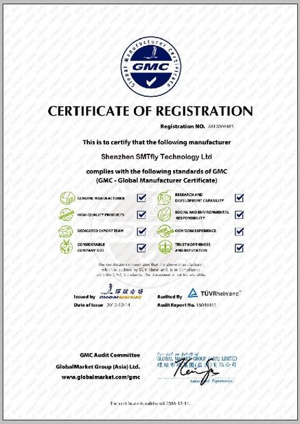 China Shenzhen SMTfly Electronic Equipment Manufactory Limited Certificações